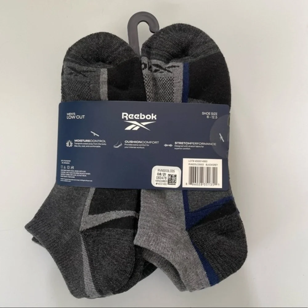 Reebok men’s low cut socks 6 pairs size 6-12.5 gray black yellow - Picture 2 of 2